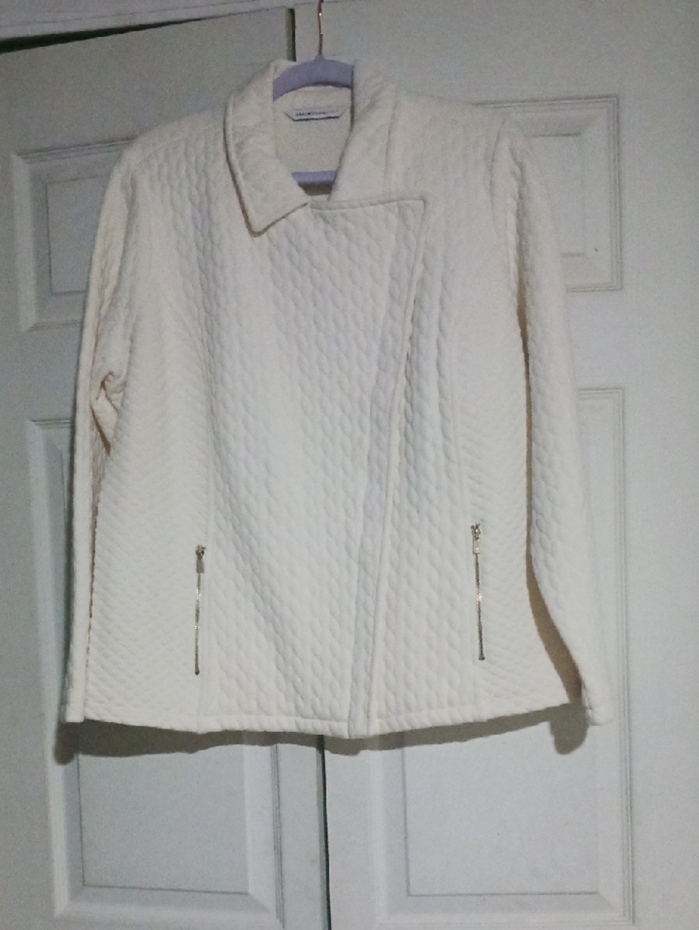 Isaac Mizrahi Cream Quilted Asymmetrical Zip Jacket